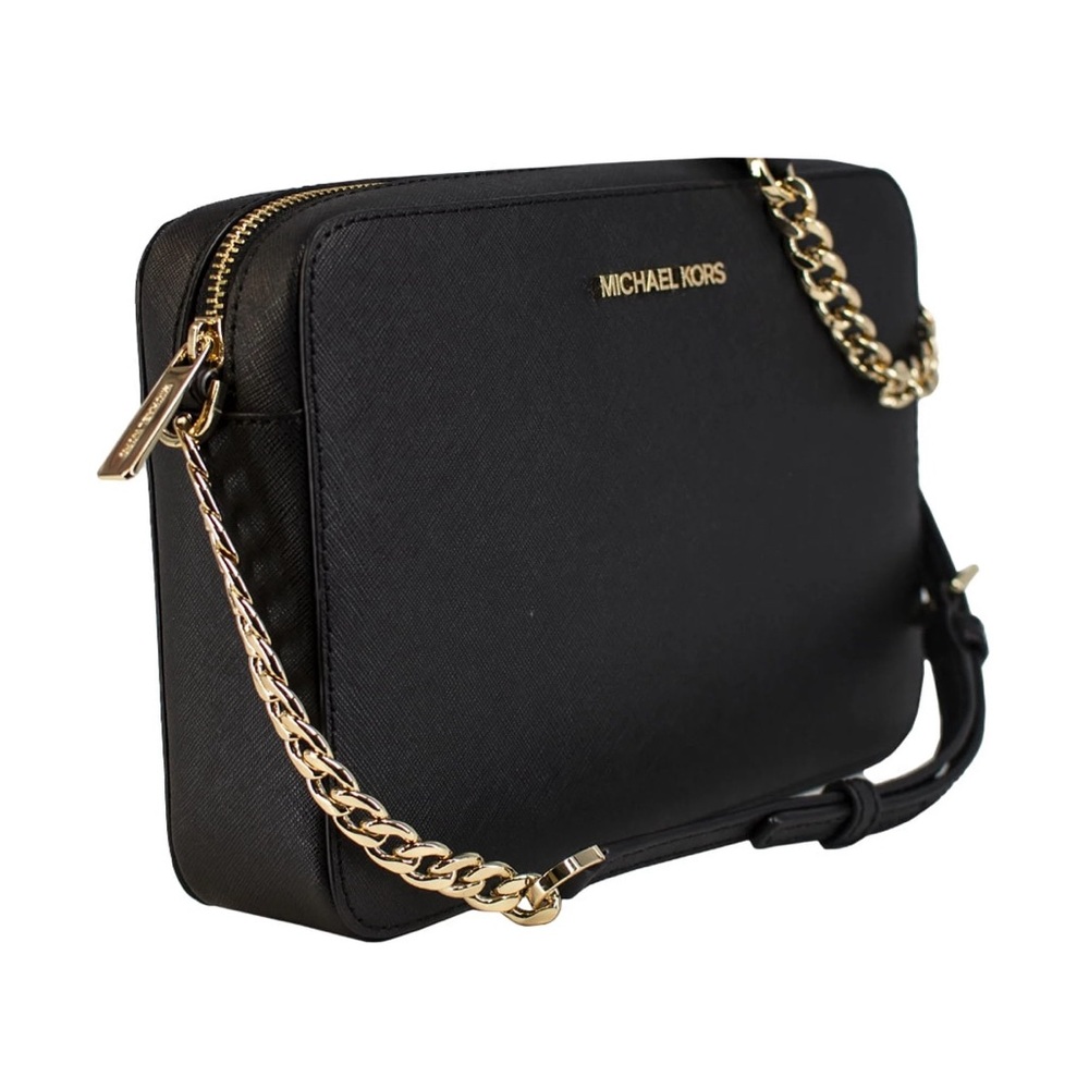 New Michael Kors Black and Gold Saffiano Leather Crossbody Bag - Picture 2 of 9